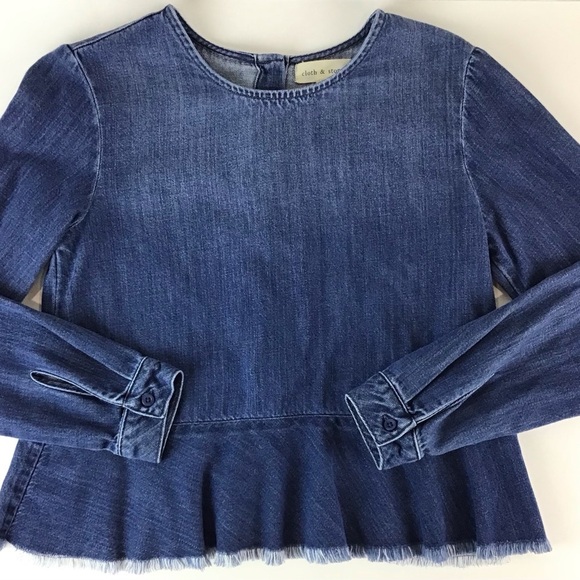 Cloth & Stone Blue Denim Peplum Shirt | XS - Picture 3 of 12